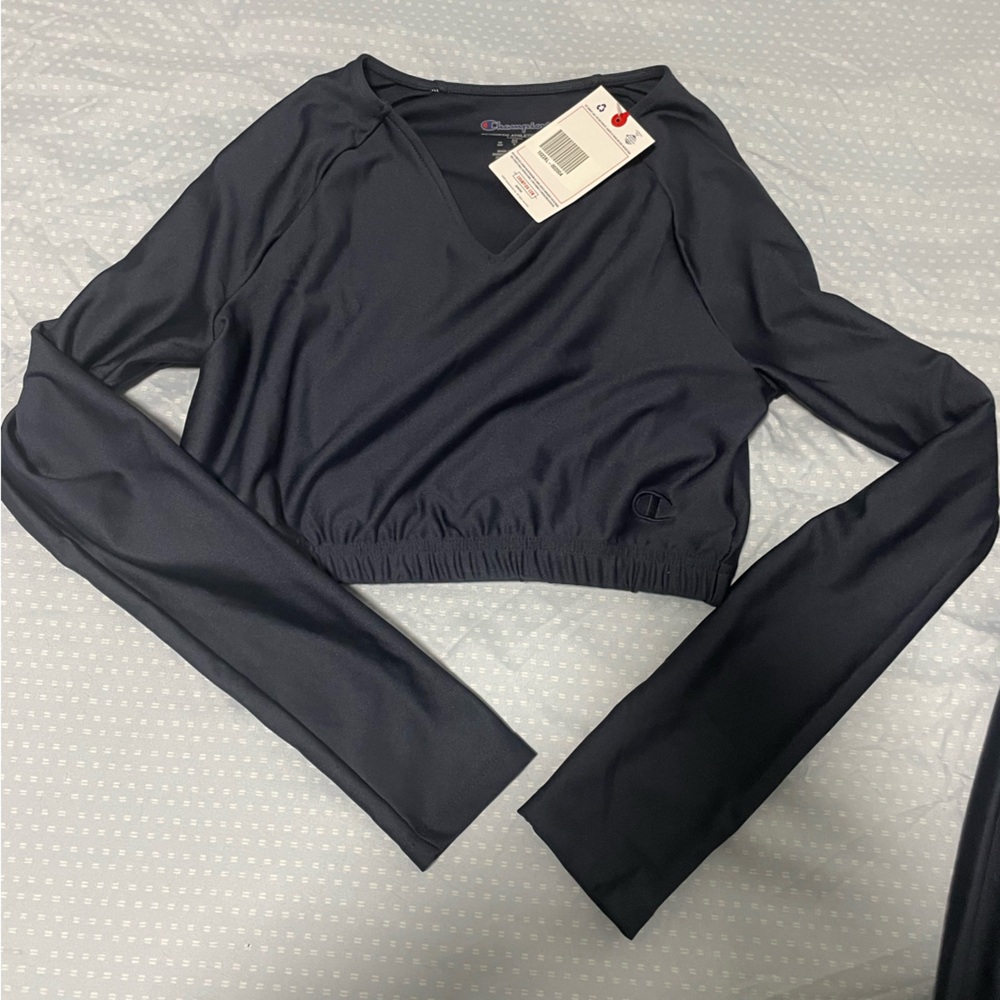 Champion navy blue Long Sleeve Crop Top